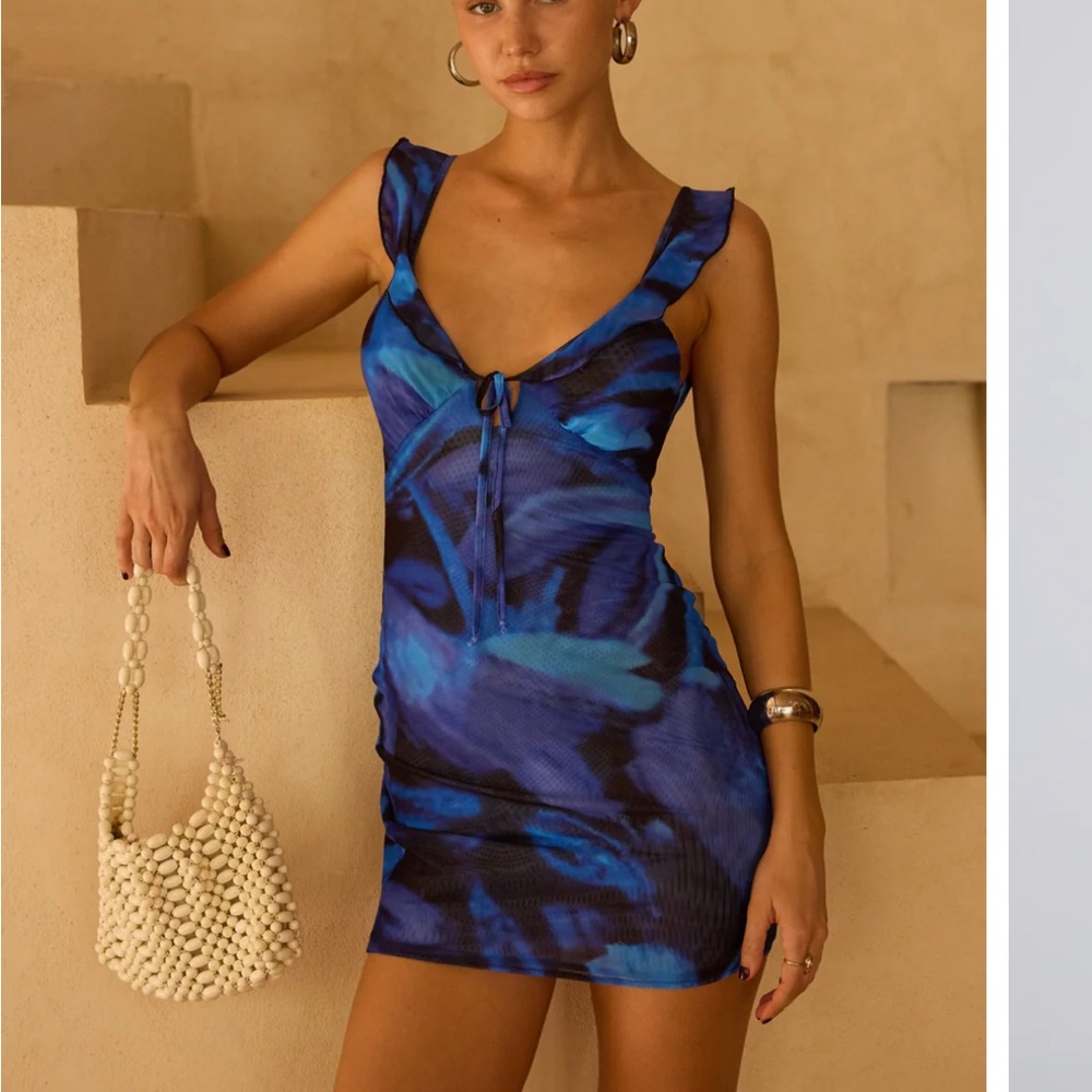 RESA Blue & Black Mini Dress with Tie Front